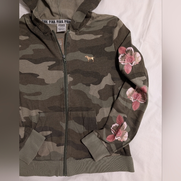 Victoria's Secret PINK Bling Zip Hoodie - Camo, Orchids & Rose Gold Sequin Logo - Picture 5 of 10